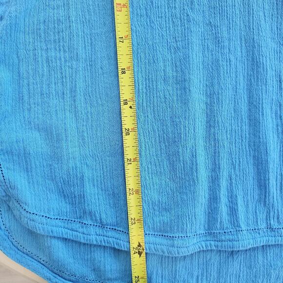 J. Jill XS Petite Blue Gauze Cotton Henley Tunic 3/4 Sleeve Hi/Low Hem Blouse - Picture 6 of 7